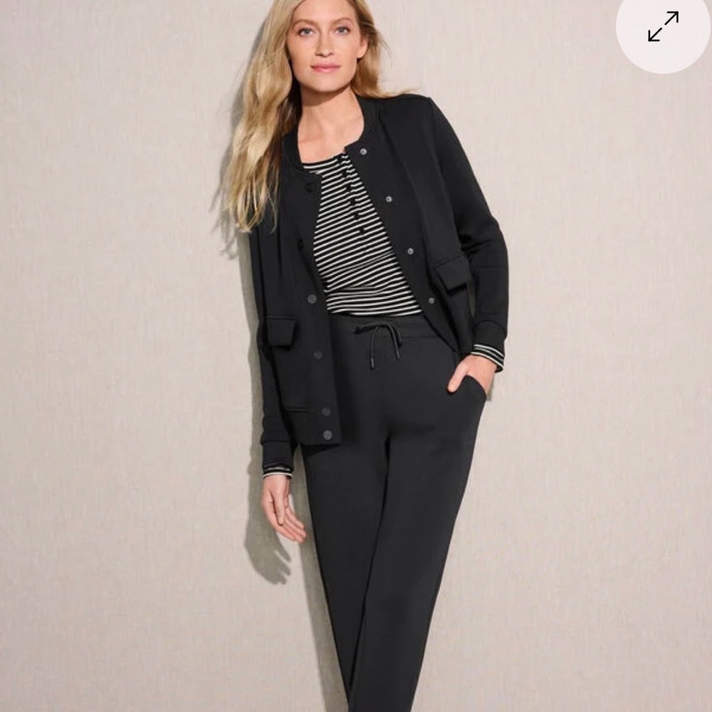 T by Talbots Air Knit Stretch Black Bomber Jacket